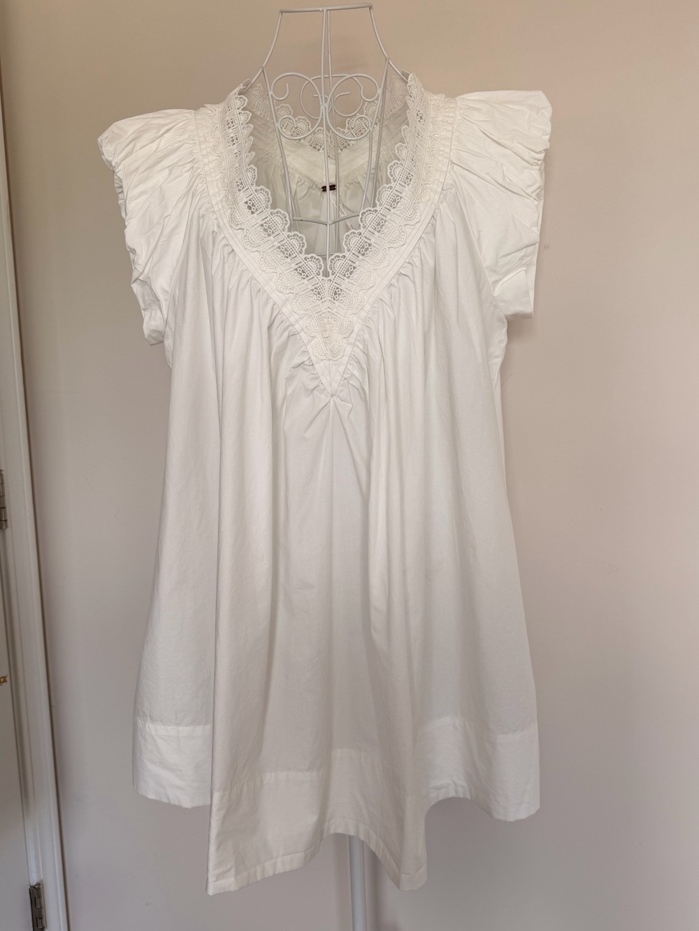 Free People Sugar Swizzle Ivory Boho Lace Babydoll Mini Dress M NWT - Picture 4 of 9